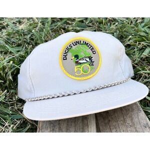 Vintage Ducks Unlimited Hat 50th Cream Braided Rope Suck Logo 80s Snapback‎ NWOT